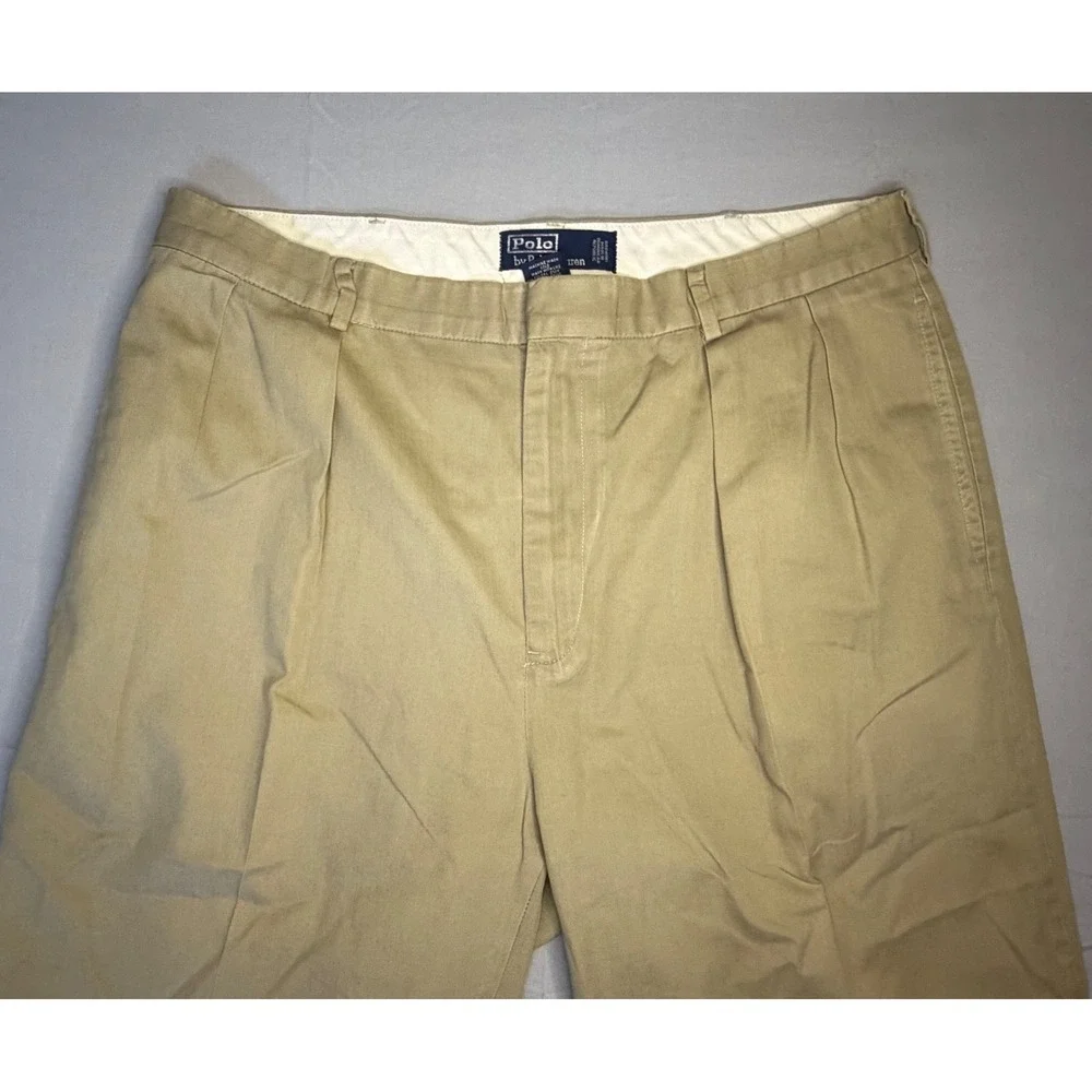 Polo Ralph Lauren Andrew Pant Mens 38x32 Khaki Tan Pleated Chinos Preppy